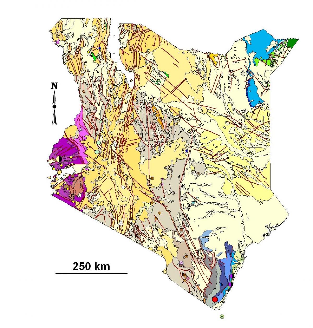 mapa geológico, mapa do Quênia