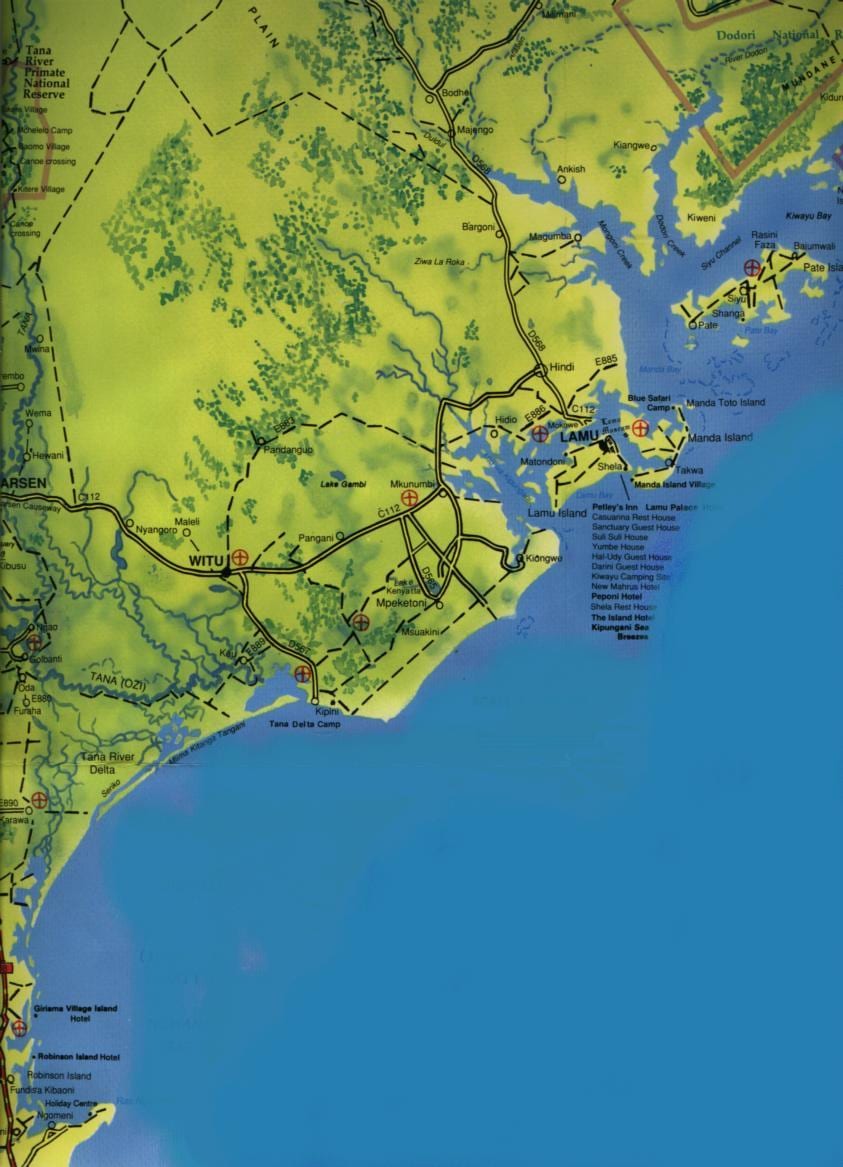 mapa da costa sul do Quênia