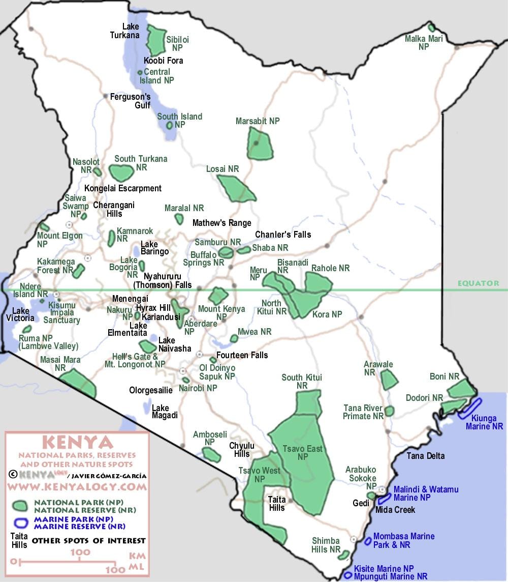 mapa do safari no Quénia