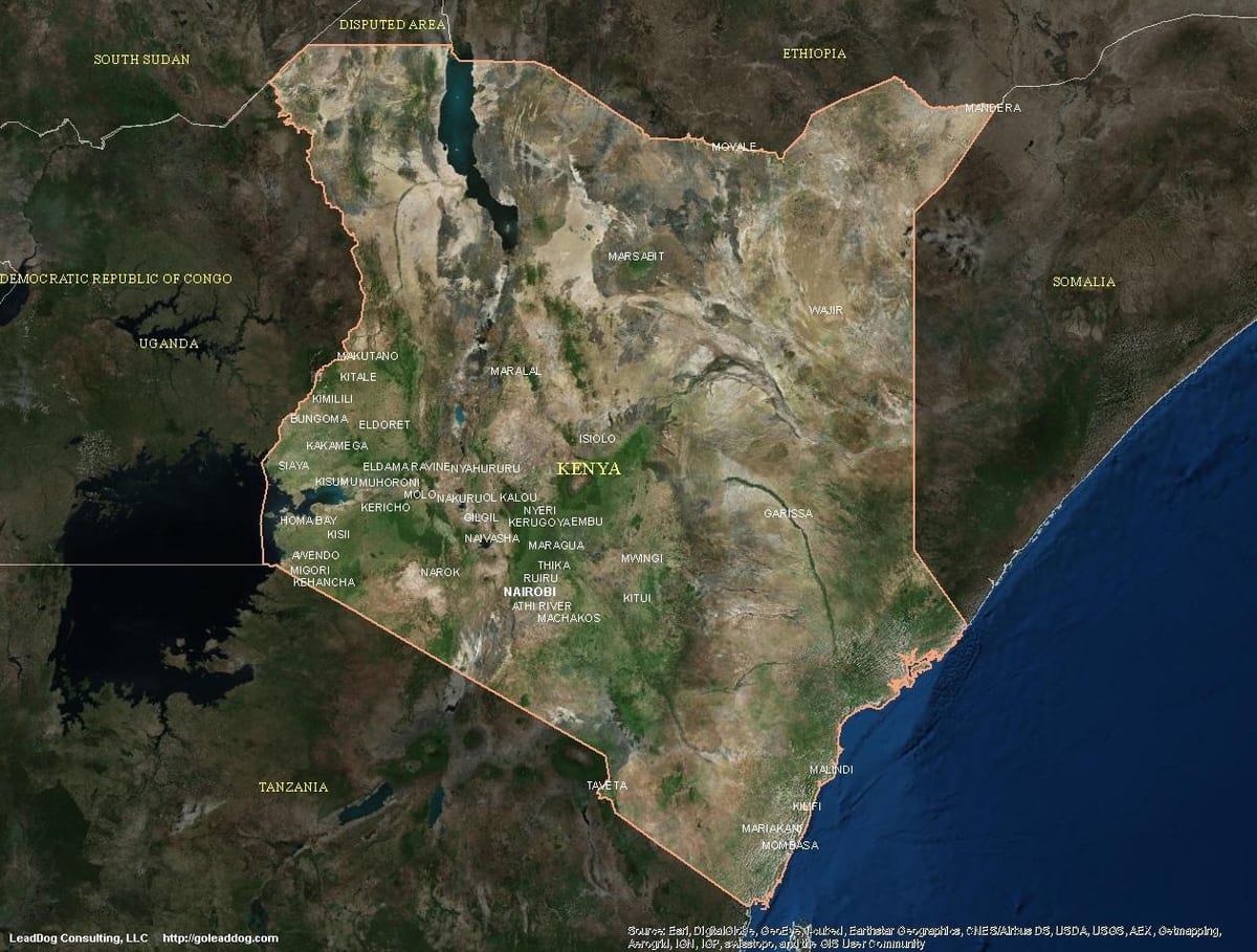 mapa de satélite, mapa do Quênia