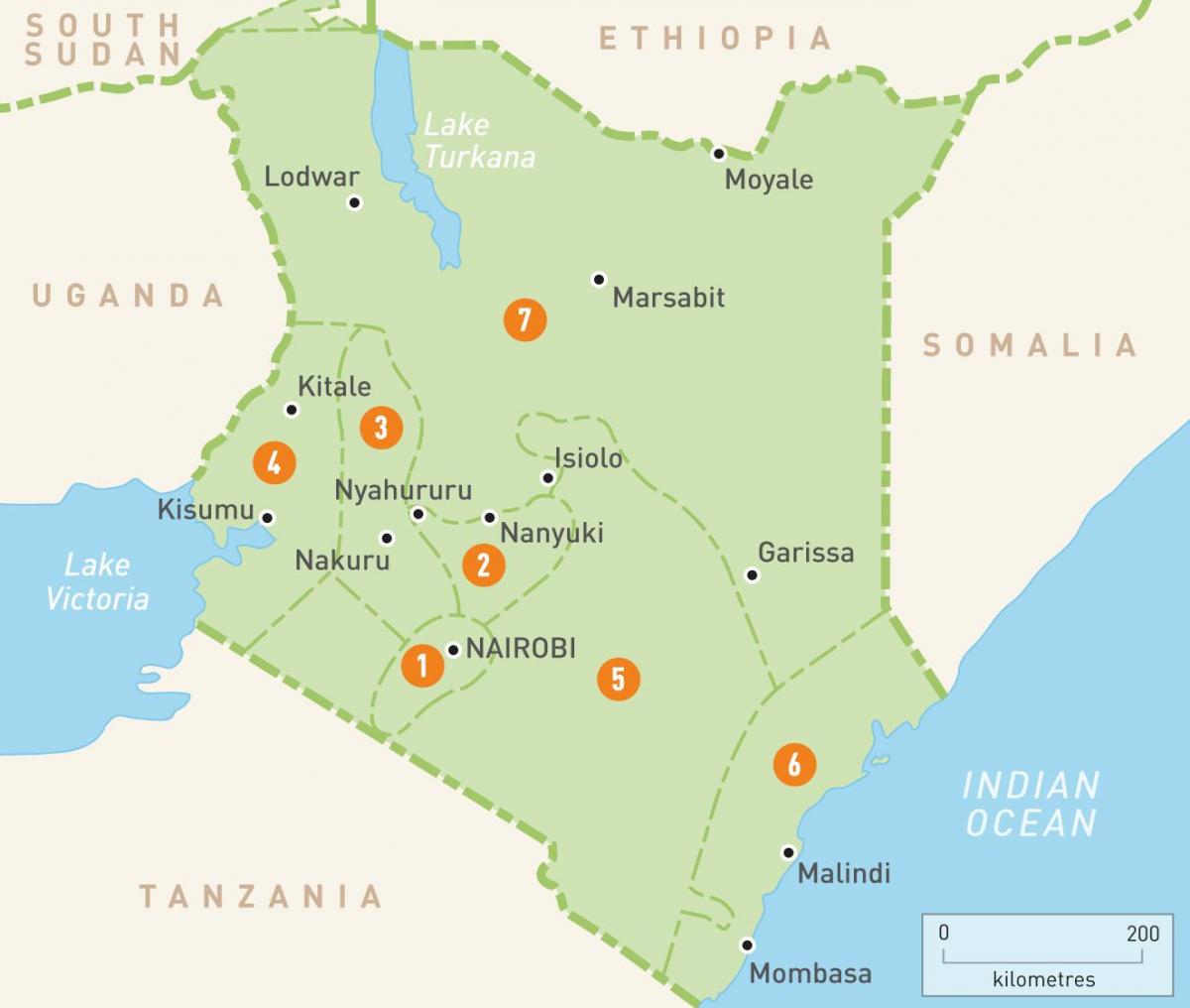 mapa do Quénia, mostrando províncias