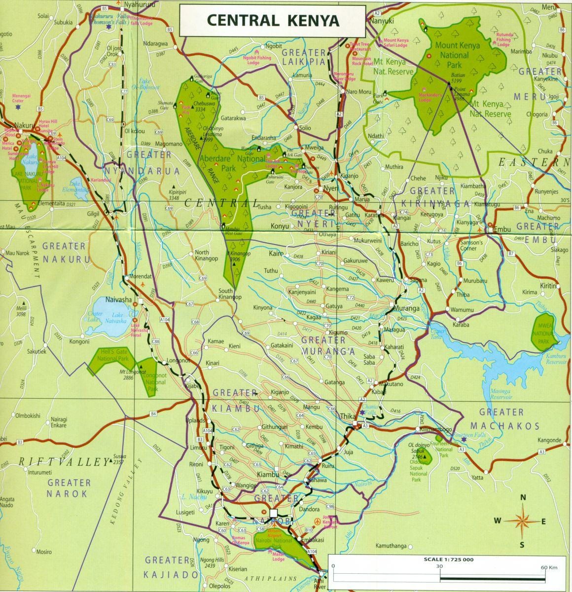 mapa da região central do Quênia