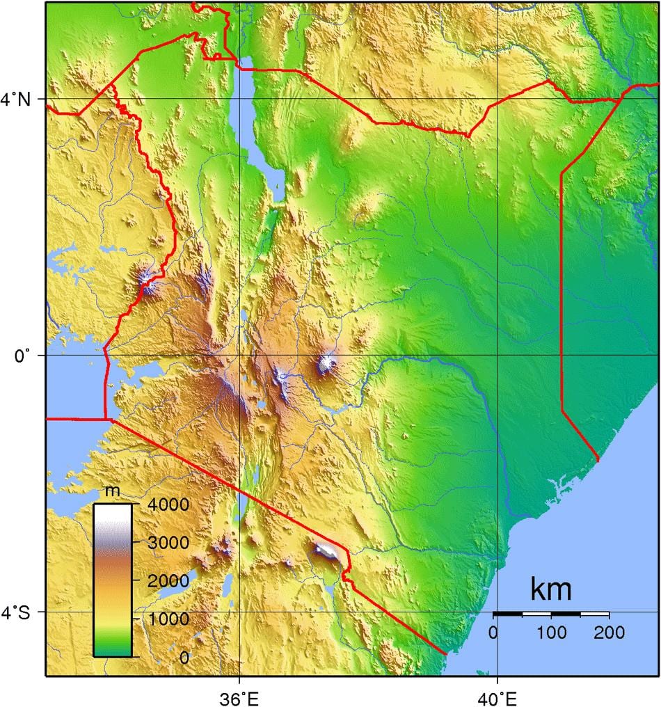 Quênia mapa de elevação