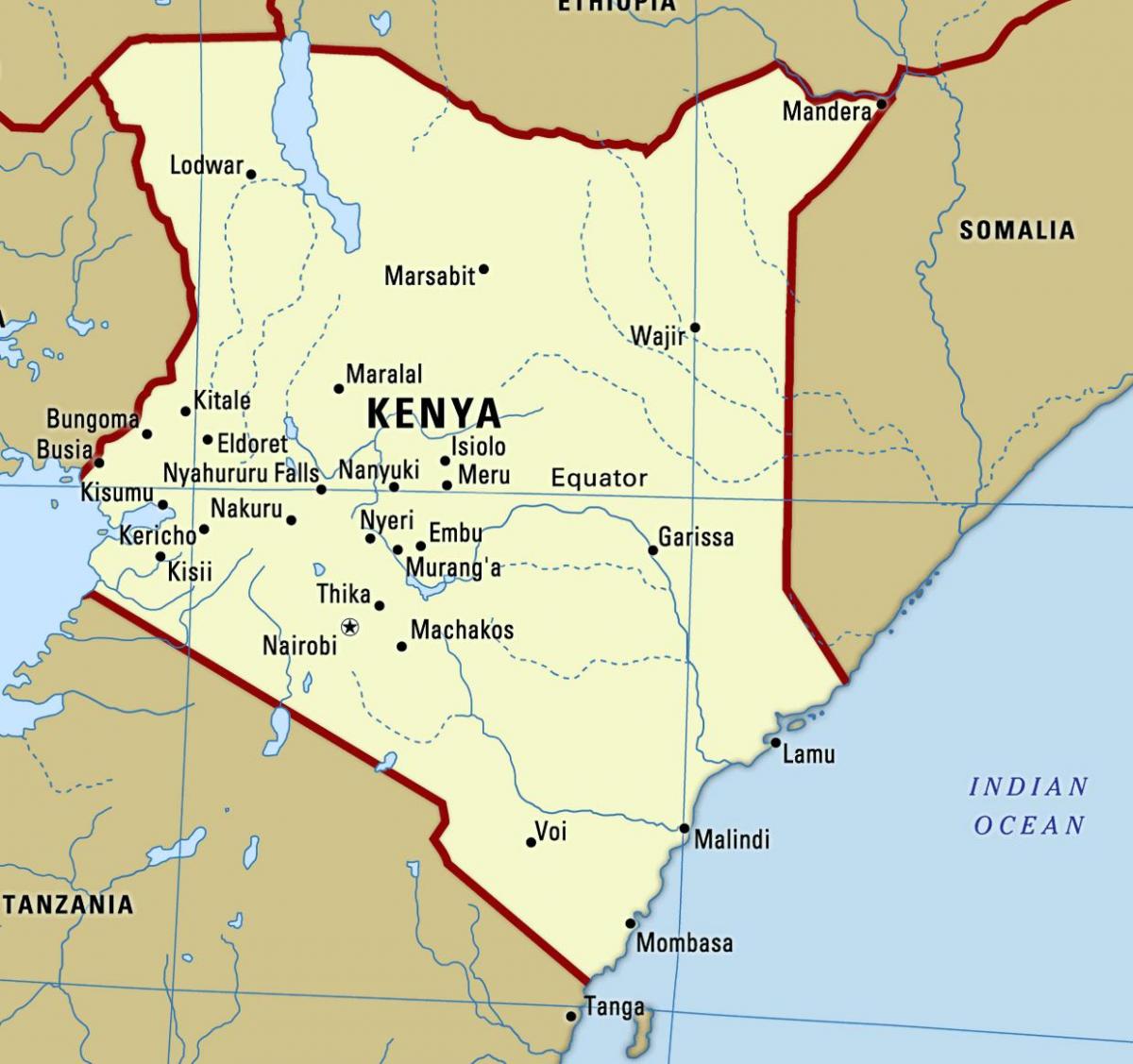 mapa do Quênia com cidades