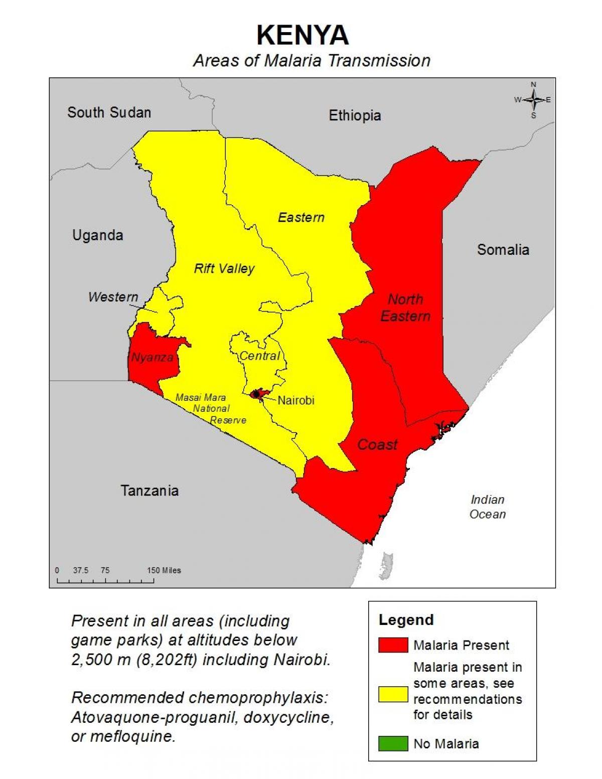 mapa da malária no Quênia