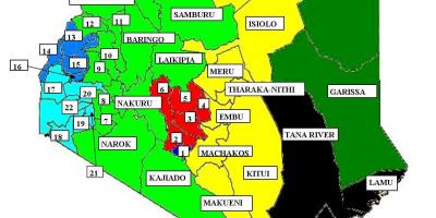 Mapa de 47 municípios no Quênia 