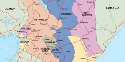 Mapa do Quénia, mostrando rios