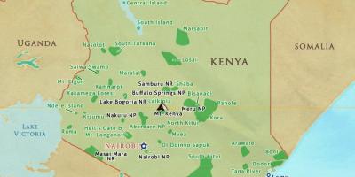 Mapa do Quénia, parques nacionais e reservas
